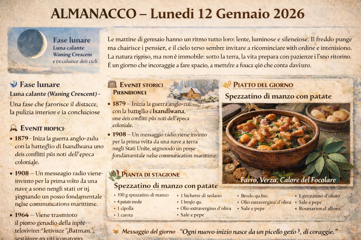 Aalmanacco – Lunedì 12 Gennaio 2026