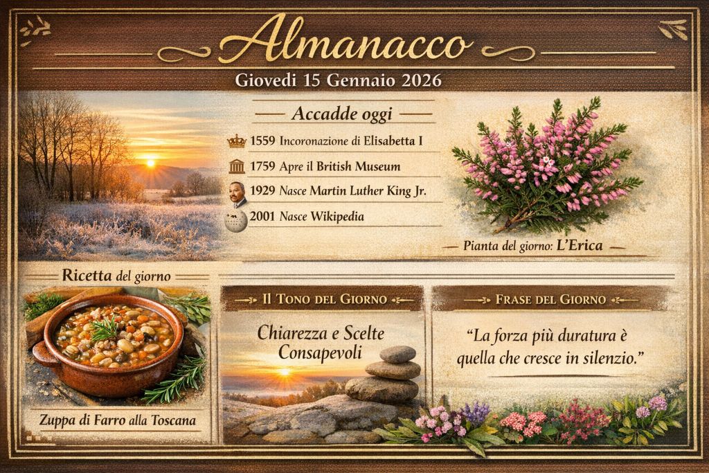 Almanacco Giovedì 15 Gennaio 2026 Almanacco Giovedì 15 Gennaio 2026