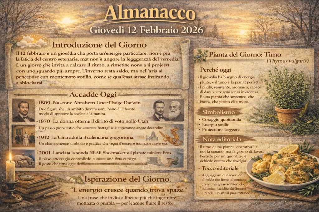 almanacco di gioved236 12 febbraio 2026 da Cibosia.it almanacco di gioved236 12 febbraio 2026